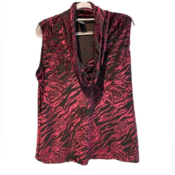 Express Cowl Neck Sleeveless Faux Velvet‎ Floral Tank Blouse Merlot Red Size XL - Picture 1 of 7